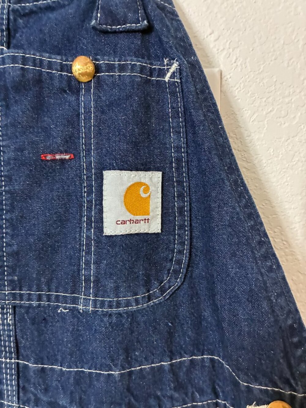 Vintage Carhartt USA Made Denim Bib Overalls 35x30 Dark Wash Workwear - Picture 4 of 7